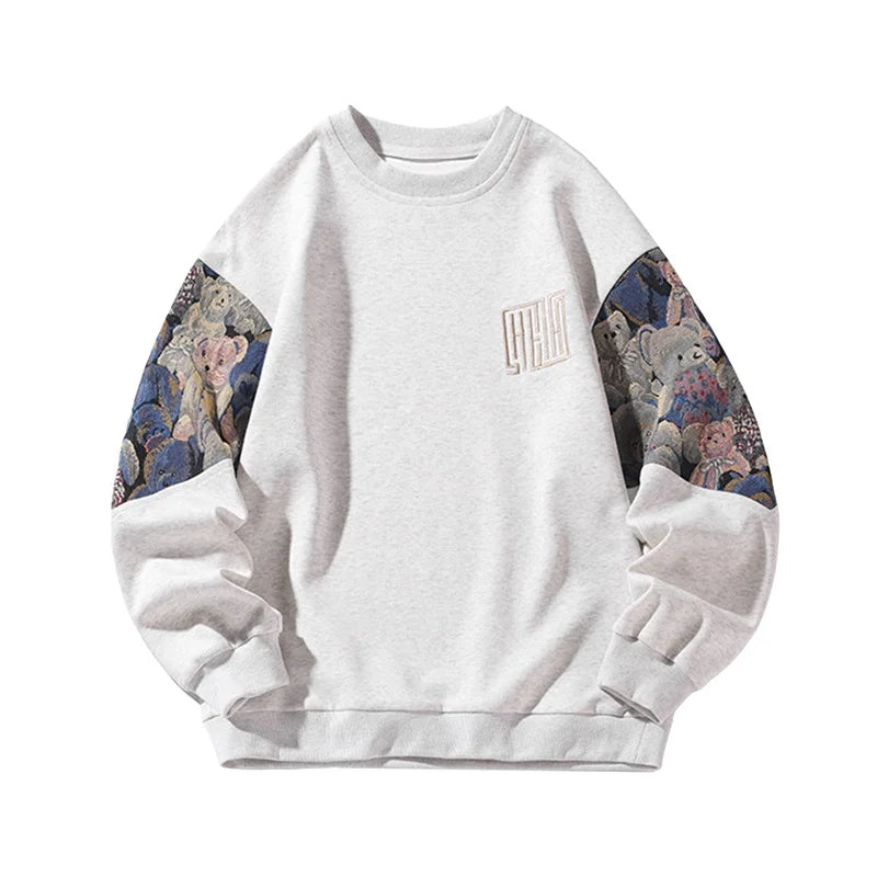 Men s Spring Autumn Loose Pullover Long Sleeve Crewneck Bear Embroidery Casual Sweatshirt
