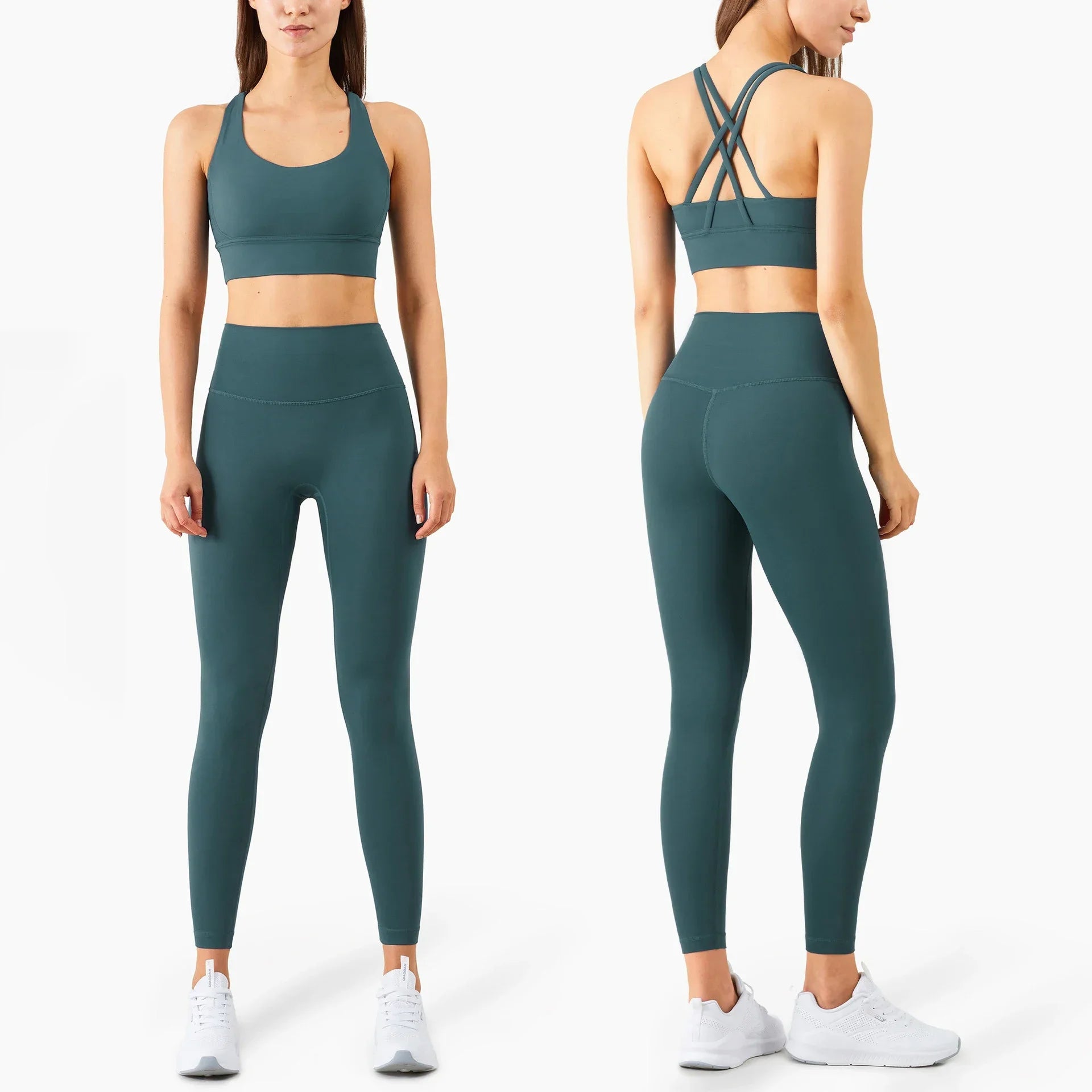 Summer Women’s 2 Piece Yoga Set – Cross Back Sports Bra & High Waist Leggings, Breathable Nylon Gym Workout Outfit