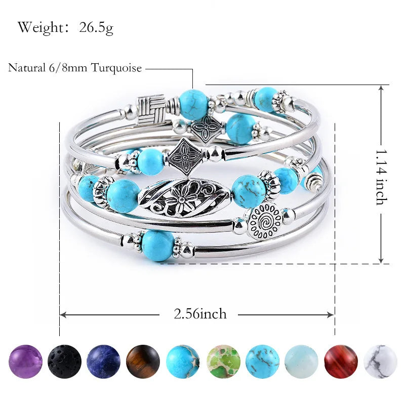 Vintage Turquoise Wrap Bracelet Set - Genuine Stone Unisex Jewelry