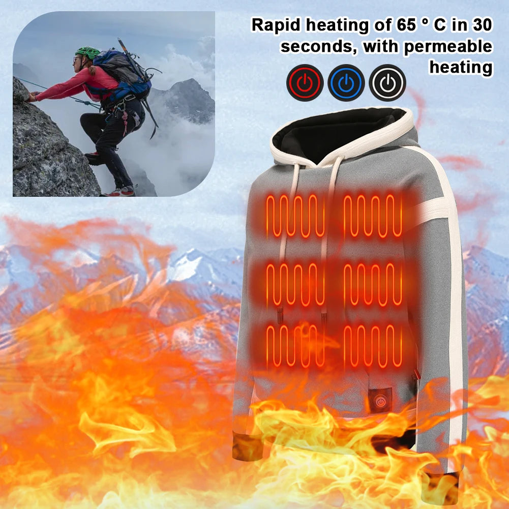 9-Zone Heating Jacket USB Sweatshirts Long Sleeve Streetwear Loose Coats Cozy USB Rechargeable 3 Heat Levels for Winter M-4XL