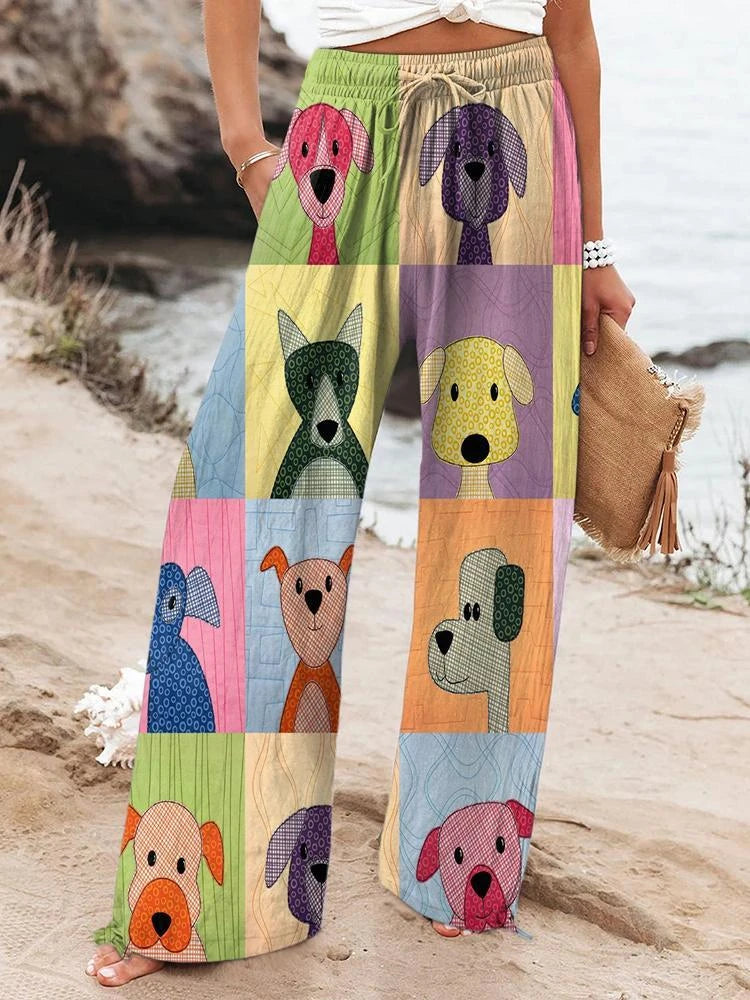Outdoor Beach Resort Style Collection Women's Floral Print Wide-Leg Pants Relaxed Drawstring Design Casual Comfort Trousers