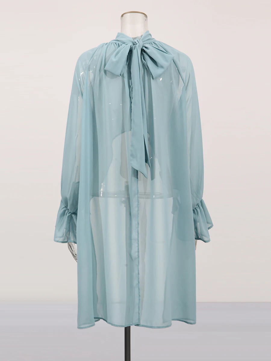 Solid Irregular Shirts For Women High Neck Drop Sleeves Spliced Flods Temperament Shirt Female Fashion Clothing New