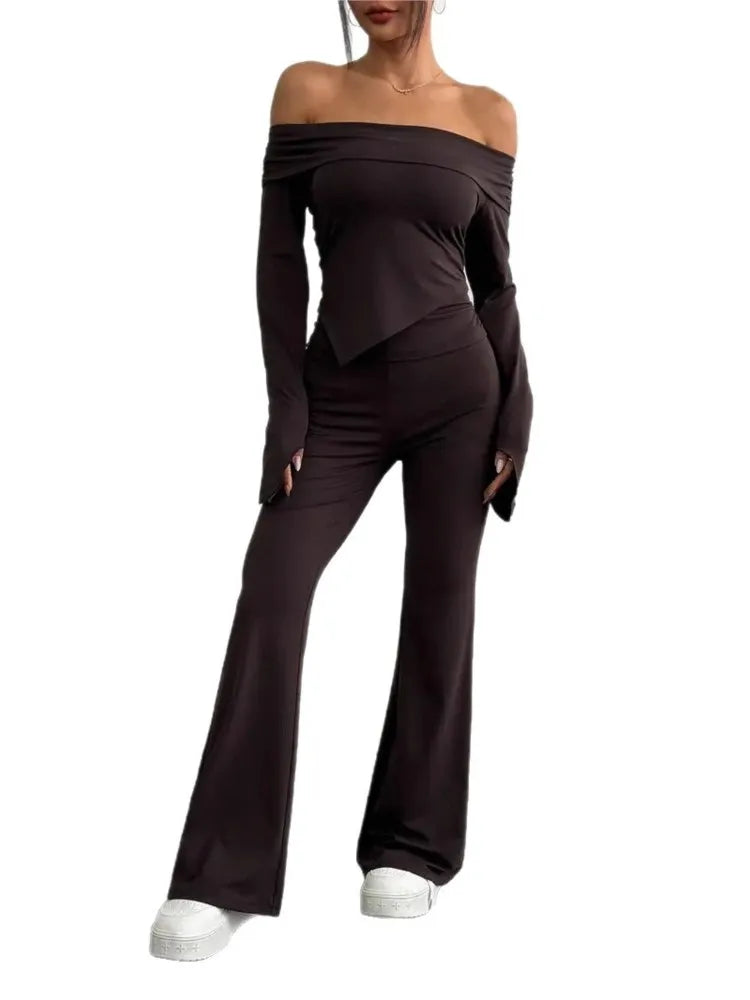 Women's Fashion Solid Set Casual Long Sleeve Top Two-piece Set New Spring Autumn Elegant Holiday Party Two Piece Outfits Woman