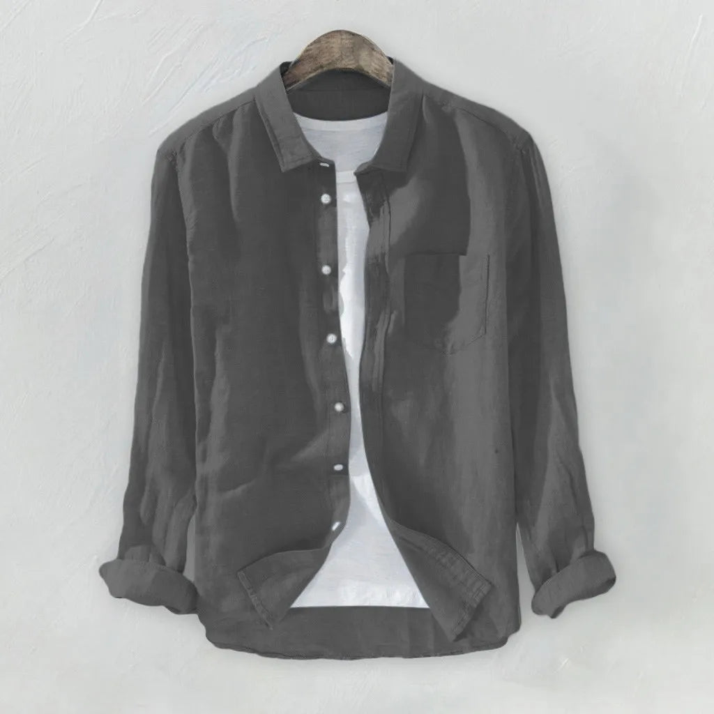 Men's Solid Baggy Button Shirts Summer Blouses for Men T Pocket Long Sleeve Linen Cotton Fashion Shirt camisas para caballero