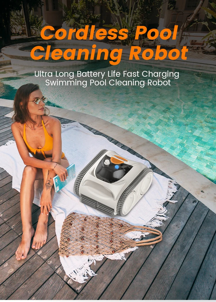 Pool Cleaner, Fully Automatic Cordless Robot, Fast Charging and Long Battery Life, IPX8 Waterproof and Safe Without Leakage.